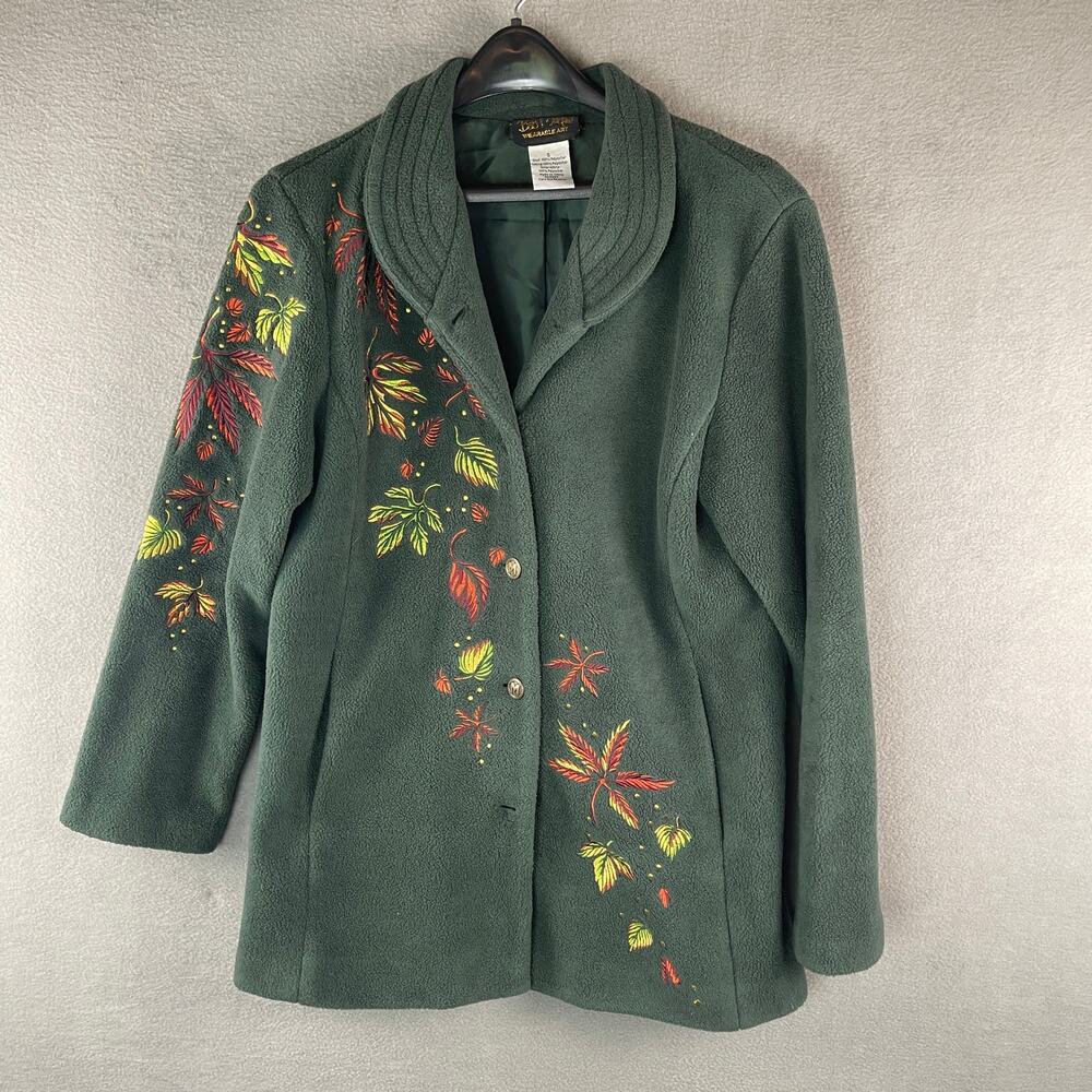 Bob Mackie Wearable Art Green Leaf Fleece Women's Size Small